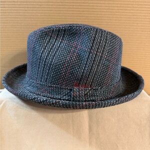 Vintage Gray and Red Plaid Fedora Hat